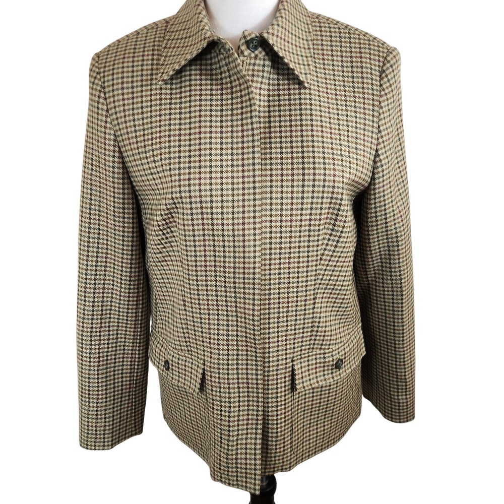 Talbots Petites Women's‎ 10 P Wool Blend Houndstooth Plaid Blazer Jacket Career